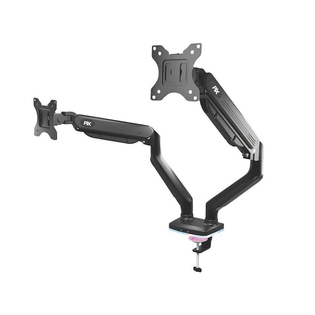 Suporte de Mesa Articulado PIX para 2 Monitores 17" a 35" com Pistão a Gás e HUB USB-C/A RGB