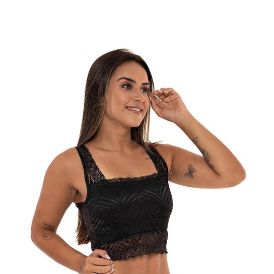 Sutiã IMI Lingerie Cropped Regata Top Renda Virginia - Preto Menor preço em Sutiã IMI Lingerie Cropped Regata Top Renda Virginia - Preto