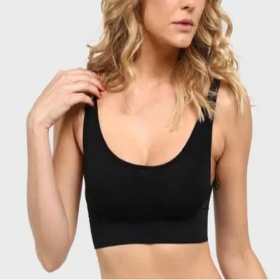 Sutiã Top Regata Sem Costura Com Bojo Forrado Não Marca - Preto Menor preço em Sutiã Top Regata Sem Costura Com Bojo Forrado Não Marca - Preto
