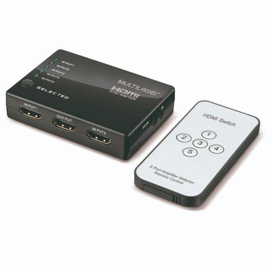 Switch HDMI com 5 Portas Alta Definição de 1080p + Controle Remoto Multilaser - WI346 - Preto Menor preço em Switch HDMI com 5 Portas Alta Definição de 1080p + Controle Remoto Multilaser - WI346 - Preto