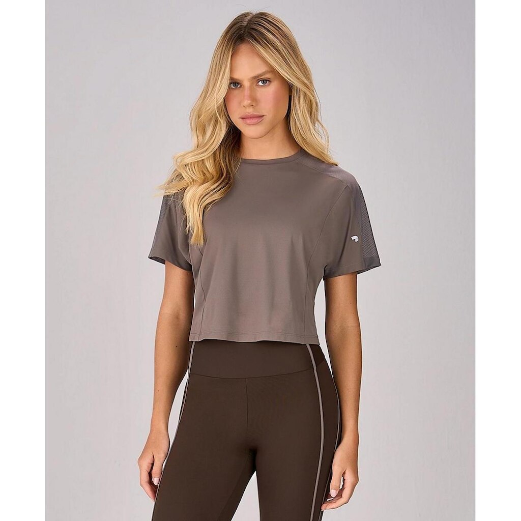 T-shirt Alto Giro Cropped Com Tule Feminina