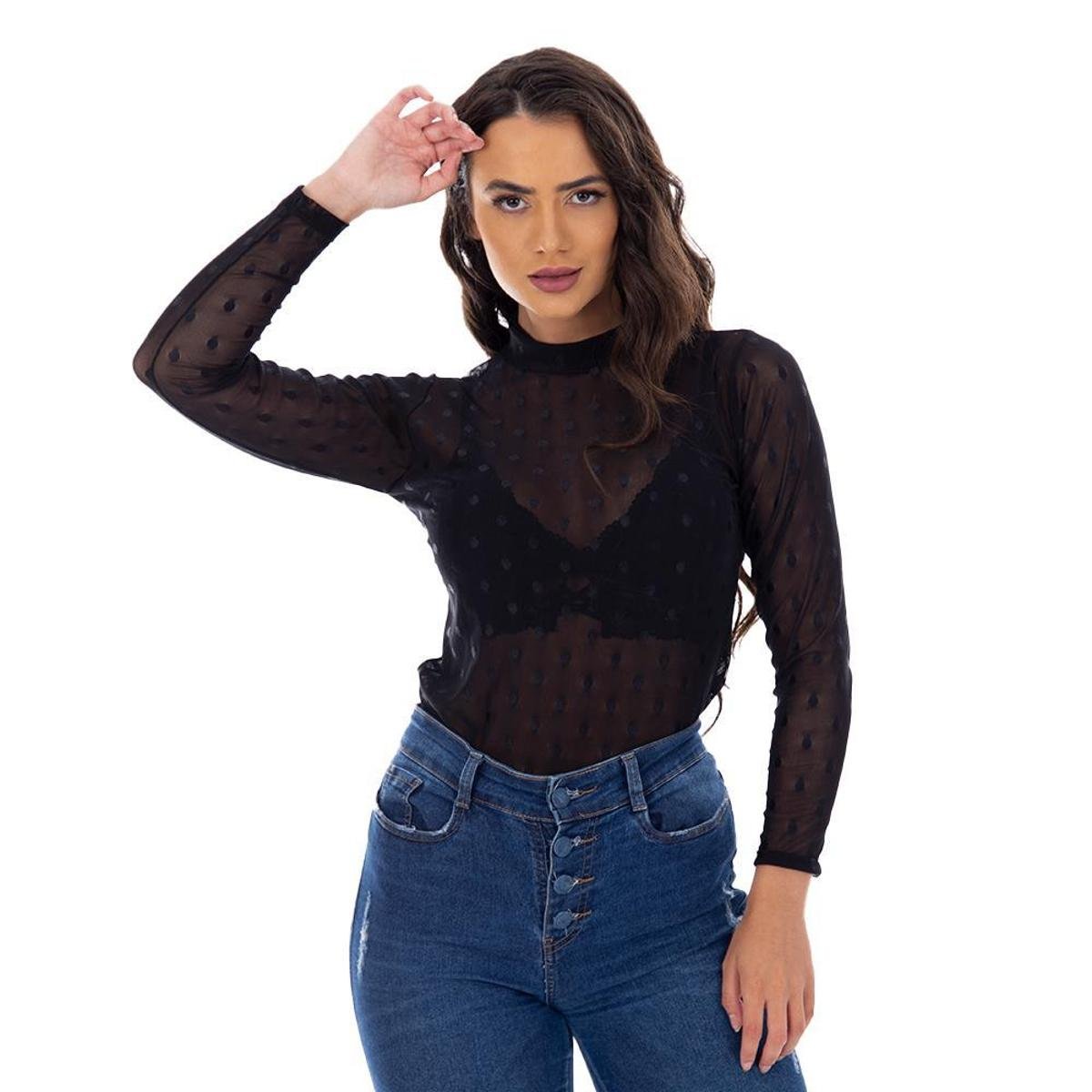 Blusa Transparente Jaqueta Jeans Com Transparencia Blusa