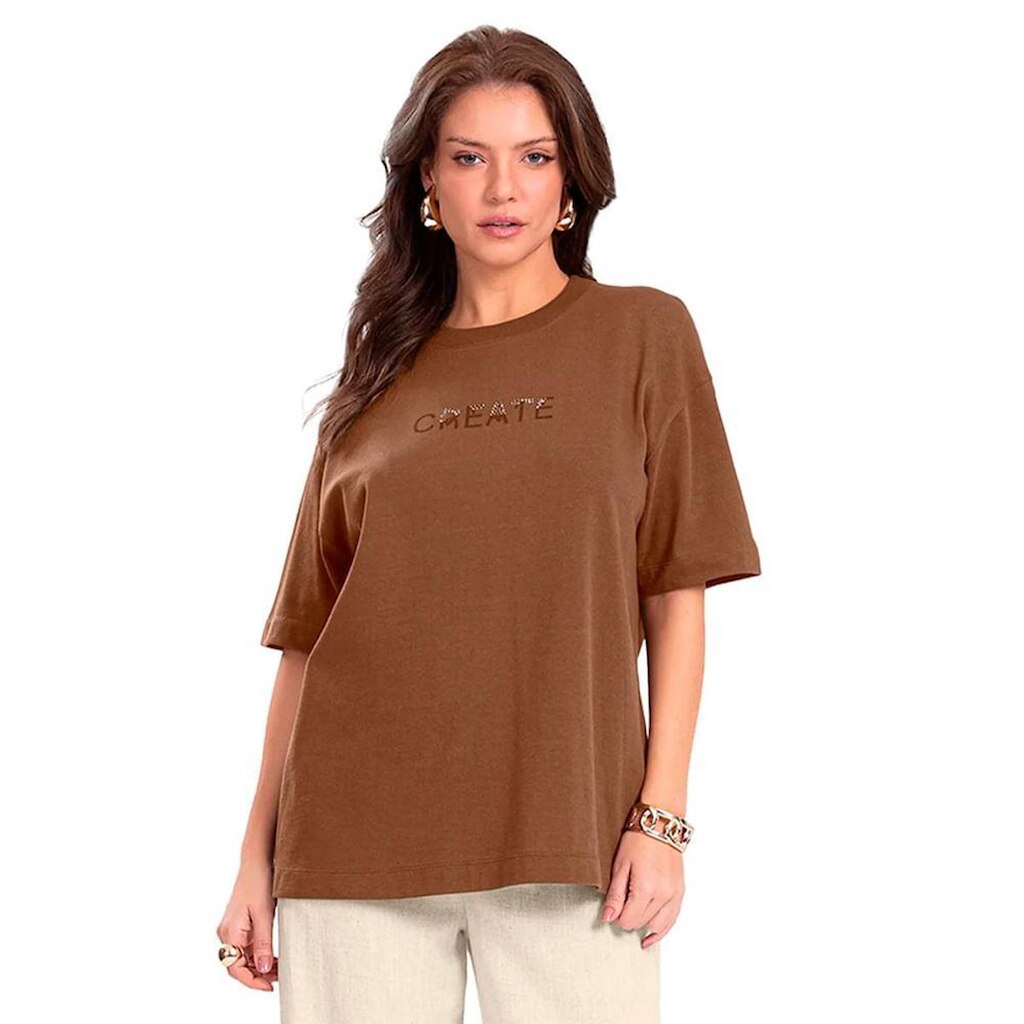 T-shirt Feminina Endless Oversized Create Marrom