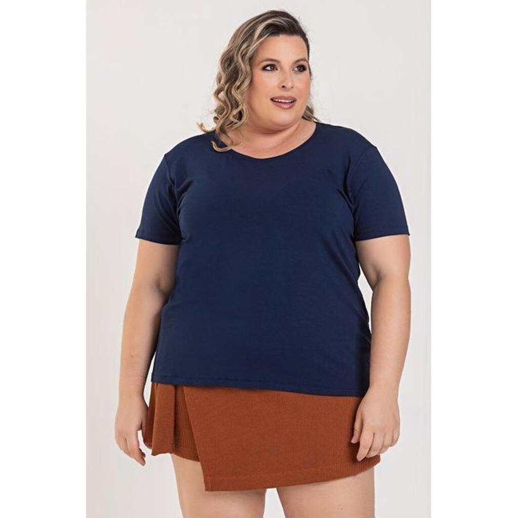 T-shirt Feminina Plus Size Visco Básica Decote Redondo - Serena