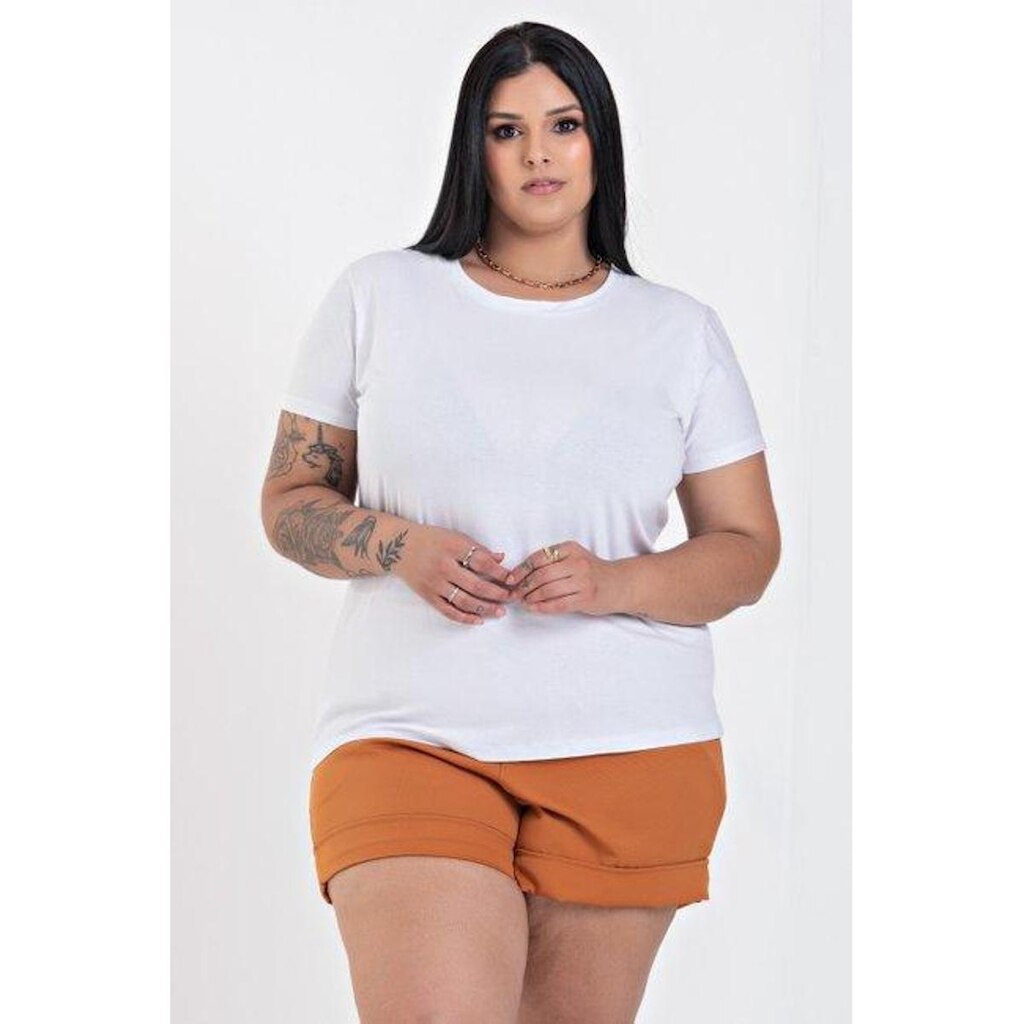 T-shirt Feminina Plus Size Visco Básica Decote Redondo - Serena
