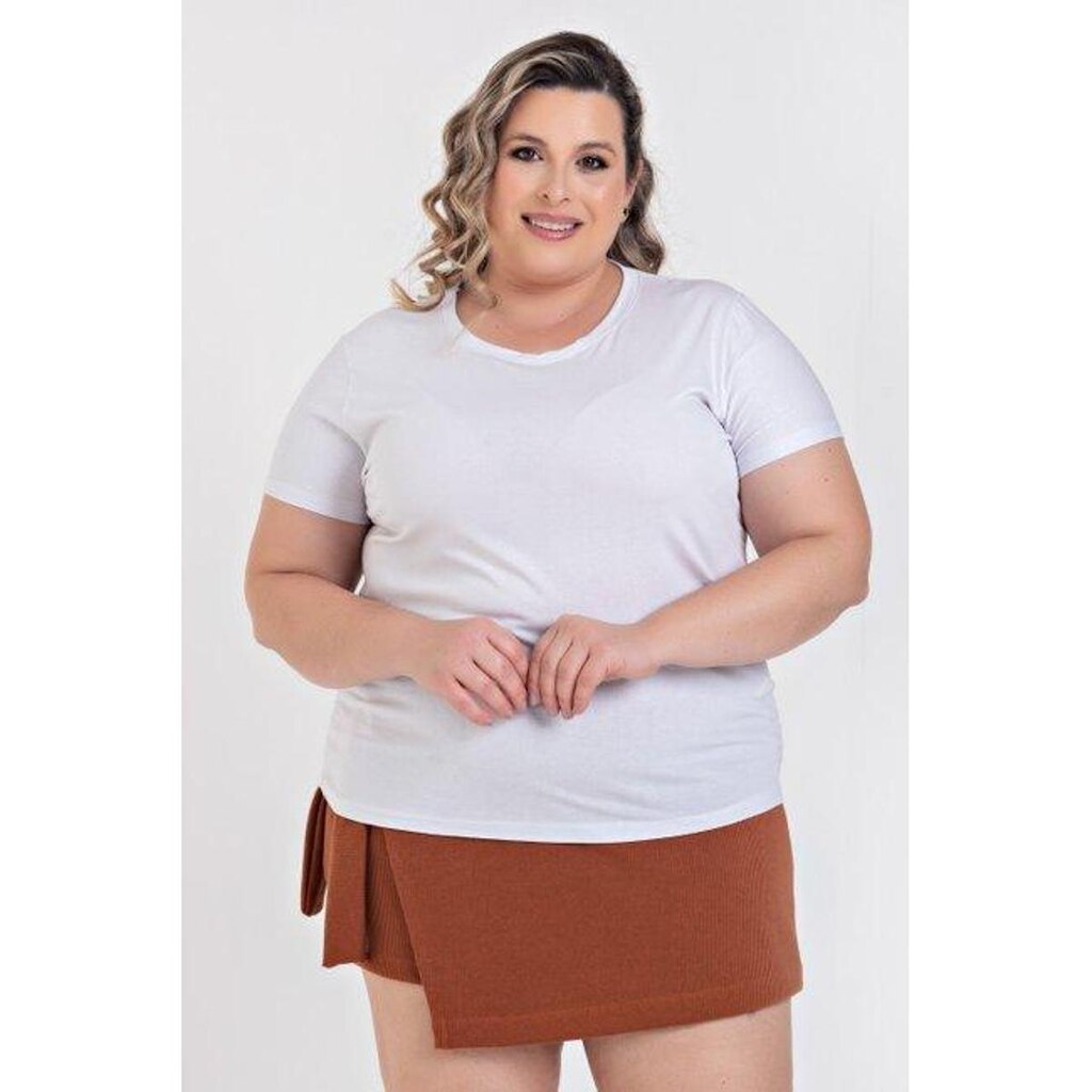 T-shirt Feminina Plus Size Visco Básica Decote Redondo - Serena