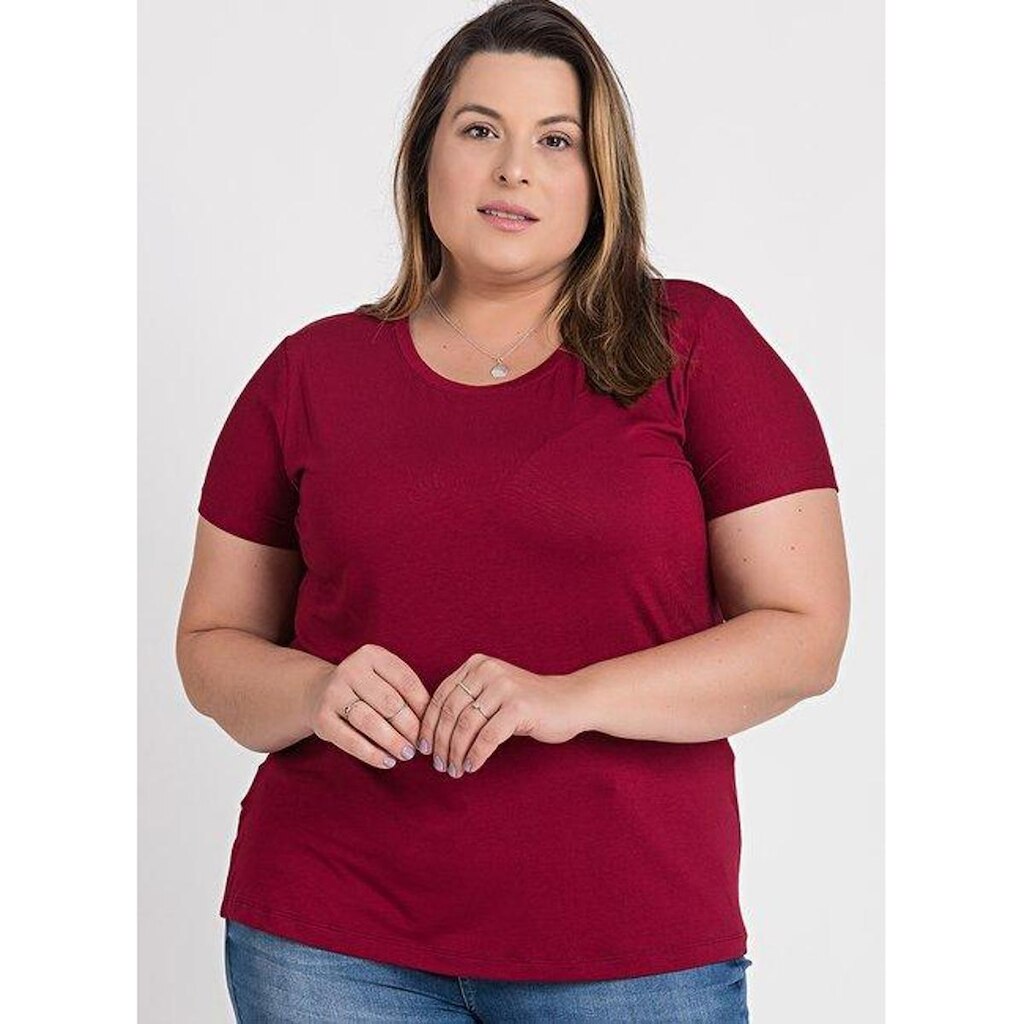 T-shirt Feminina Plus Size Visco Básica Decote Redondo - Serena