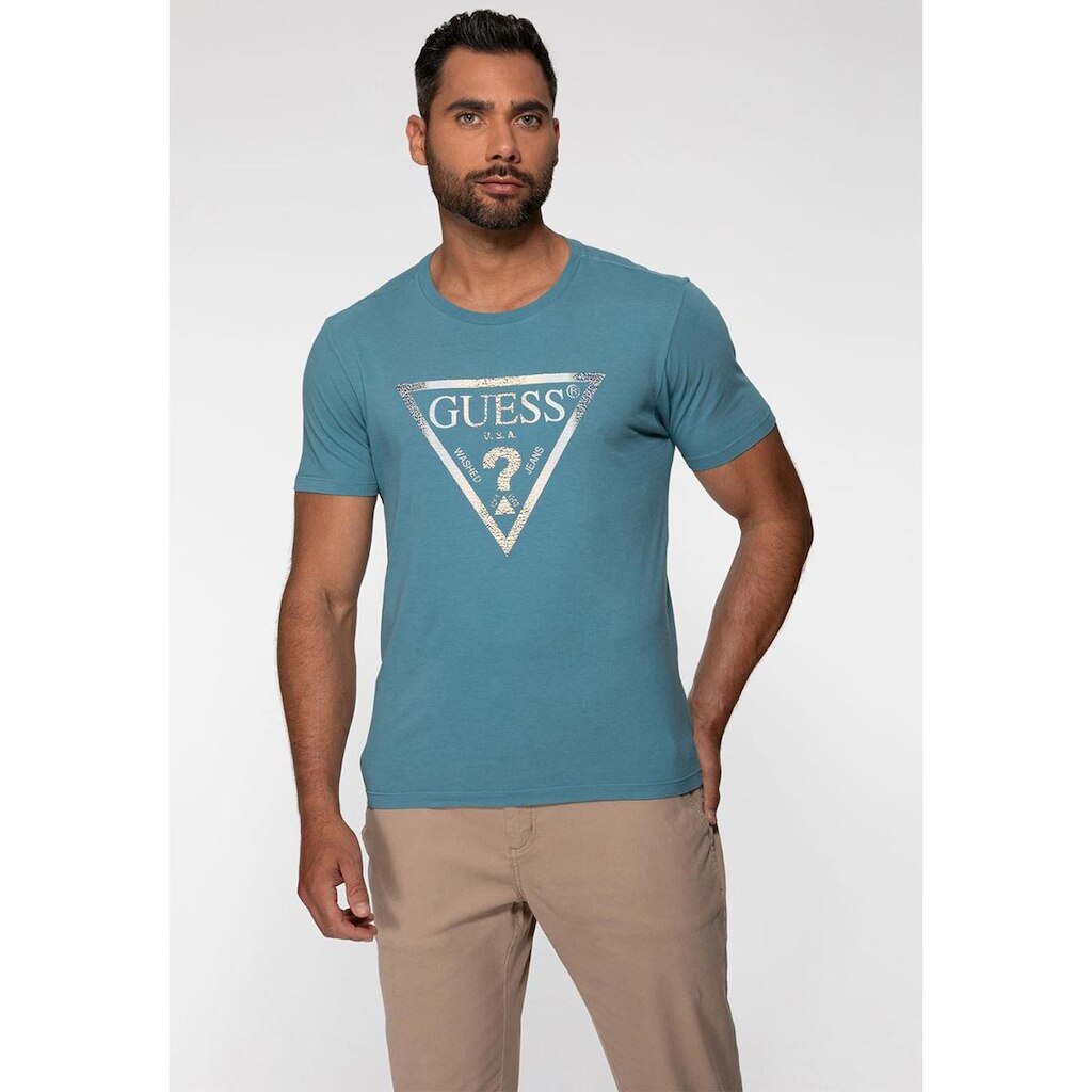 T-shirt Guess Triangulo Estampado Azul T-shirt Guess Triang Estampado Azul