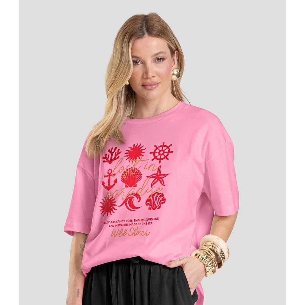 T-Shirt Oversized Feminina Dianna Rosa