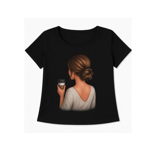 T-shirt Plus Size Estampada com Costas em Malha