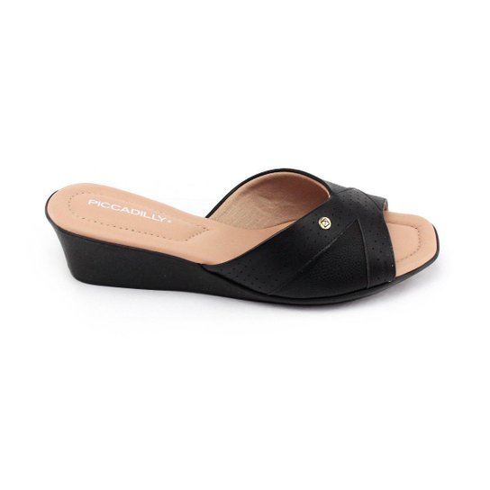Tamanco Anabela Baixa Piccadilly - Preto Menor preço em Tamanco Anabela Baixa Piccadilly - Preto