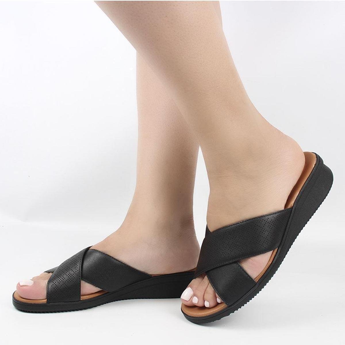 TAMANCO ANABELA TIRAS CRUZADAS - Preto | Netshoes