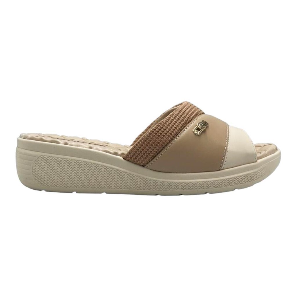 Tamanco Comfortflex Anabela Off White Bege Marrom Ortopédica 86402