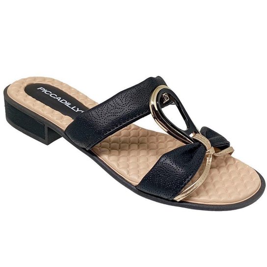 Tamanco Feminino Piccadilly Anabela Chinelo 540300 Bege - Preto Menor preço em Tamanco Feminino Piccadilly Anabela Chinelo 540300 Bege - Preto