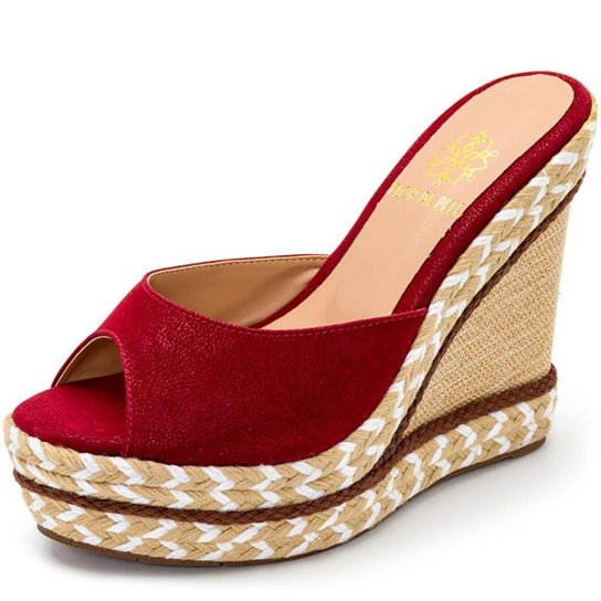 Tamanco Feminino Salto Anabela Flor da Pele com Sisal Nobucado Cintilante - Vermelho Menor preço em Tamanco Feminino Salto Anabela Flor da Pele com Sisal Nobucado Cintilante - Vermelho