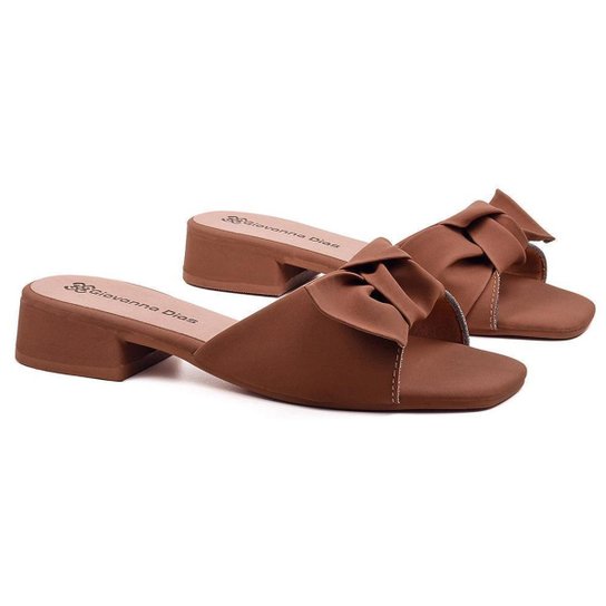 Tamanco Feminino Salto Baixo Bloco Laço Versátil Dia a Dia - Caramelo Menor preço em Tamanco Feminino Salto Baixo Bloco Laço Versátil Dia a Dia - Caramelo