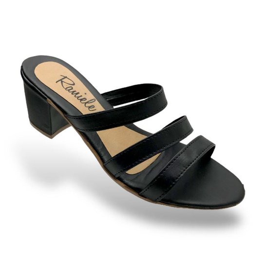 Tamanco Feminino Salto Grosso Tiras Casual Tendencia - Preto Menor preço em Tamanco Feminino Salto Grosso Tiras Casual Tendencia - Preto