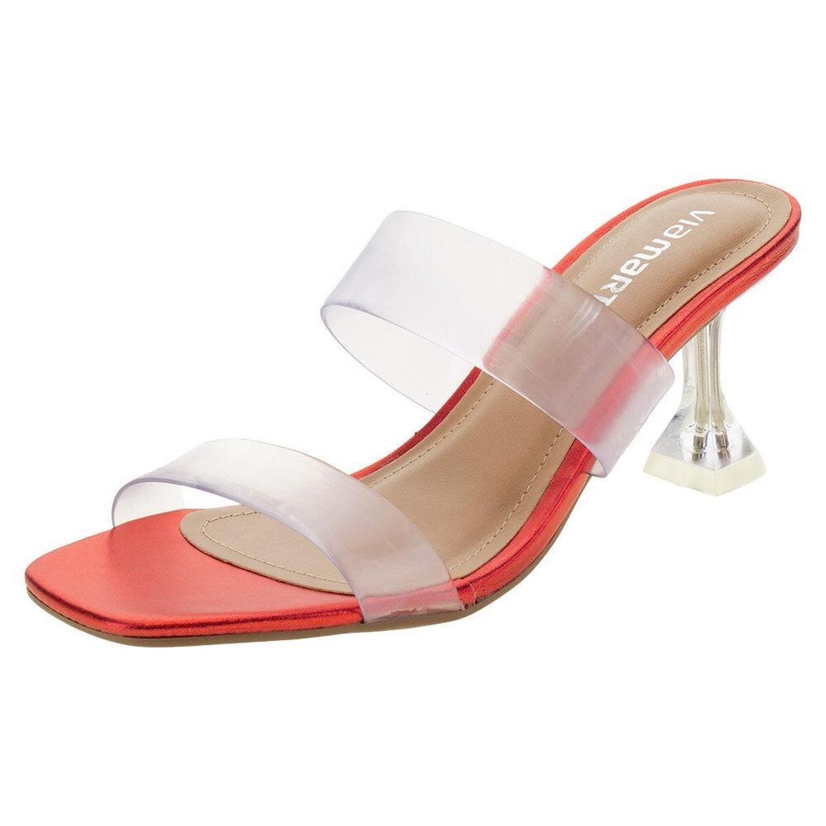 Sandália Salto Fino Via Marte Amarração Resina Vermelho - Passarela