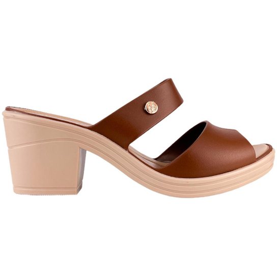 Tamanco Feminino Tiras Miss Miss Plataforma Salto Baixo - Marrom Menor preço em Tamanco Feminino Tiras Miss Miss Plataforma Salto Baixo - Marrom