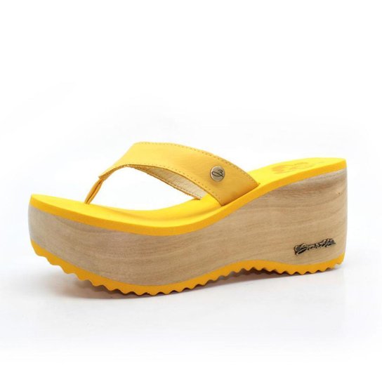 Tamanco Plataforma Feminino Barth Shoes Búzios Couro Solado Madeira - Amarelo