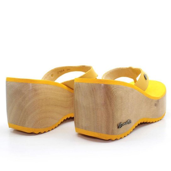 Tamanco Plataforma Feminino Barth Shoes Búzios Couro Solado Madeira - Amarelo