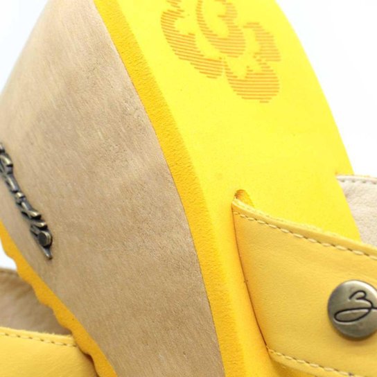 Tamanco Plataforma Feminino Barth Shoes Búzios Couro Solado Madeira - Amarelo