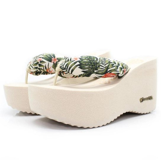 Tamanco Plataforma Feminino Barth Shoes Sorvete Soft Palmas Casual - Bege+Verde Menor preço em Tamanco Plataforma Feminino Barth Shoes Sorvete Soft Palmas Casual - Bege+Verde