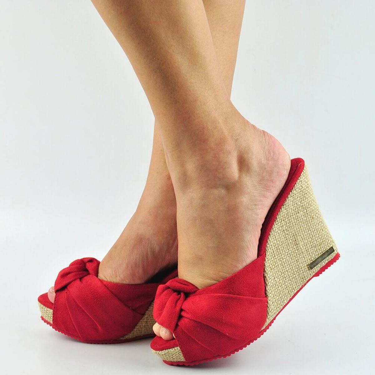 Tamanco Salto Anabela Alto Nó - Vermelho | Netshoes