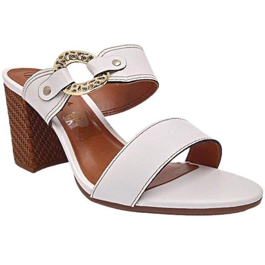 Tamanco Salto Bloco Alto Tanara T5504 - Branco - Branco Menor preço em Tamanco Salto Bloco Alto Tanara T5504 - Branco - Branco