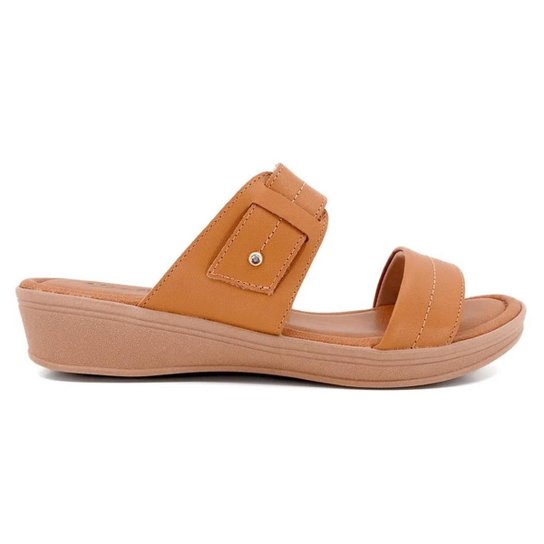 Tamanco Usaflex Feminino Plataforma Couro Enfeite V1276 - Caramelo Menor preço em Tamanco Usaflex Feminino Plataforma Couro Enfeite V1276 - Caramelo