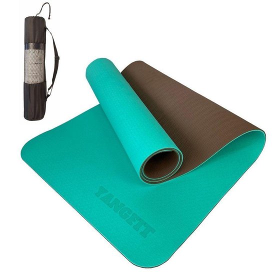 Tapete Yoga Mat Pilates Exercícios TPE 6mm Com Bolsa Yangfit - Azul Claro+Marrom Menor preço em Tapete Yoga Mat Pilates Exercícios TPE 6mm Com Bolsa Yangfit - Azul Claro+Marrom