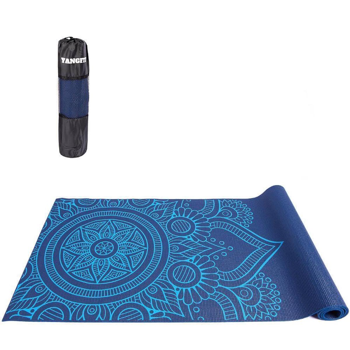 Tapete Yoga Mat Pilates PVC Com Estampa e Bolsa Yangfit - Azul | Netshoes