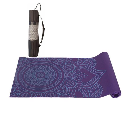 Tapete Yoga Mat Pilates PVC Com Estampa e Bolsa Yangfit - Roxo