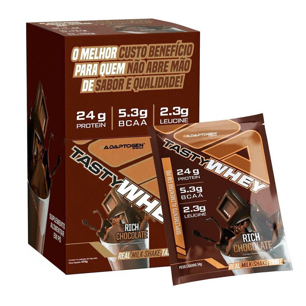 Tasty Whey 3W - 12 Sachês 34g Rich Chocolate - Adaptogen