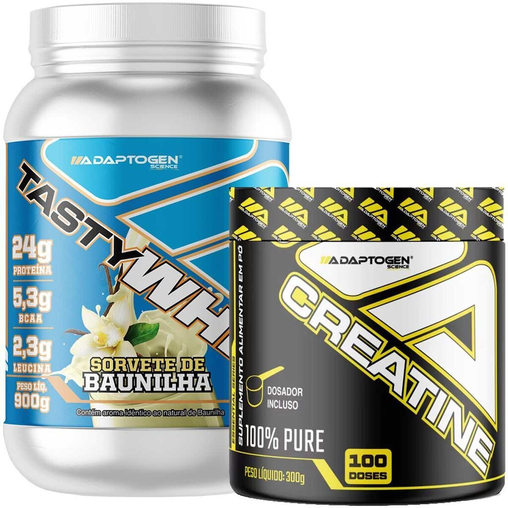Tasty Whey Isolado Hidro Baunilha 900g + Creatina Adaptogen