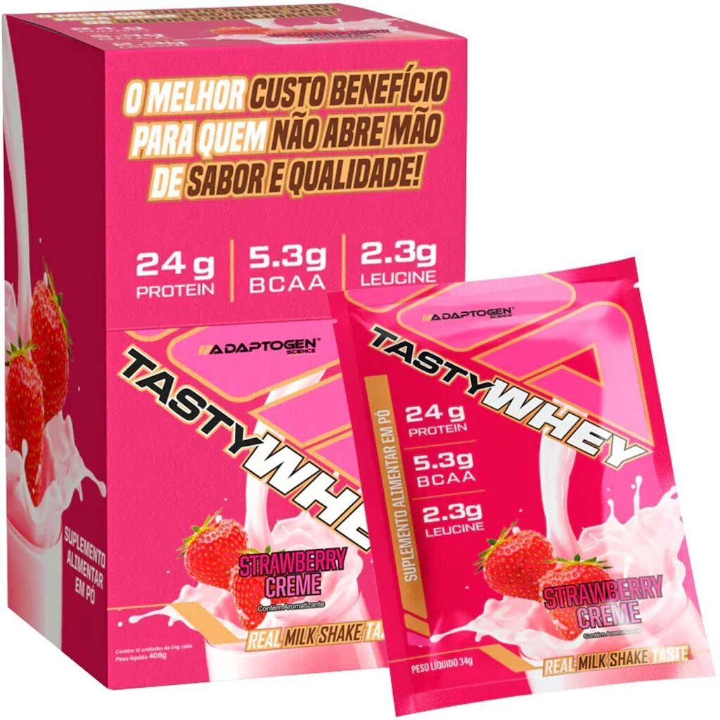 Tasty Whey Sache 12 Unidades De 34g Cada Adaptogen Morango