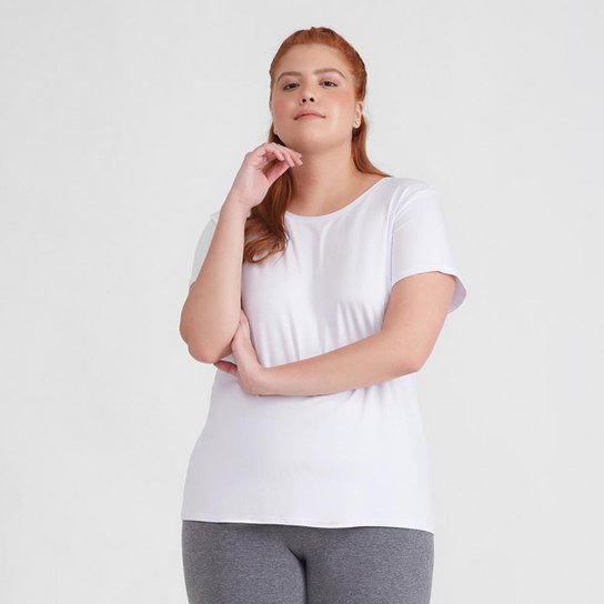 Tech T-Shirt Modal Gola V Plus Size Feminina - Branco Menor preço em Tech T-Shirt Modal Gola V Plus Size Feminina - Branco