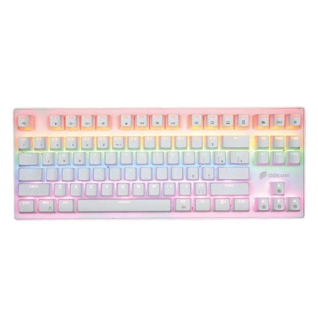 Teclado Gamer Mecanico Wolf Rainbow OEX Game TC605 Branco