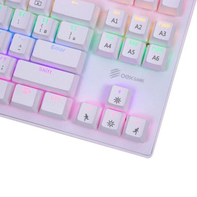 Teclado Gamer Mecanico Wolf Rainbow OEX Game TC605 Branco