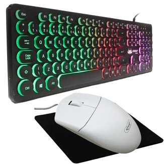 Teclado Gamer Teclas Redonda Kp2059 Mouse 1000dpi Branco + Mousepad