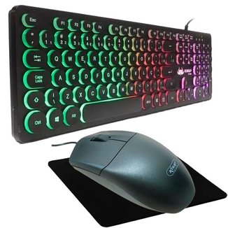 Teclado Gamer Teclas Redonda Kp2059 Mouse 1000dpi Preto + Mousepad