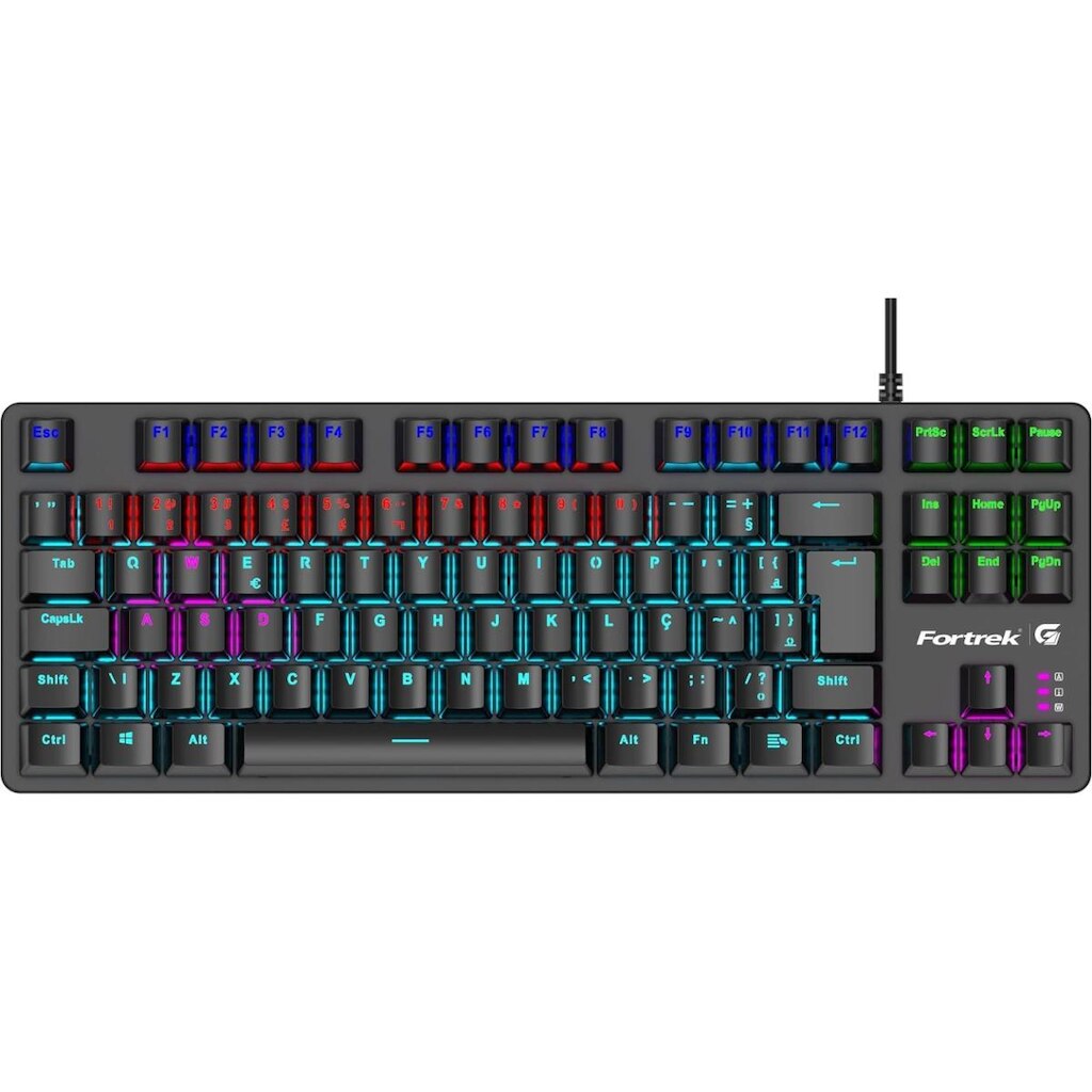 Teclado Mecânico Fortrek Black Hawk Compacto, Rainbow, Switch Brown, Preto ABNT2