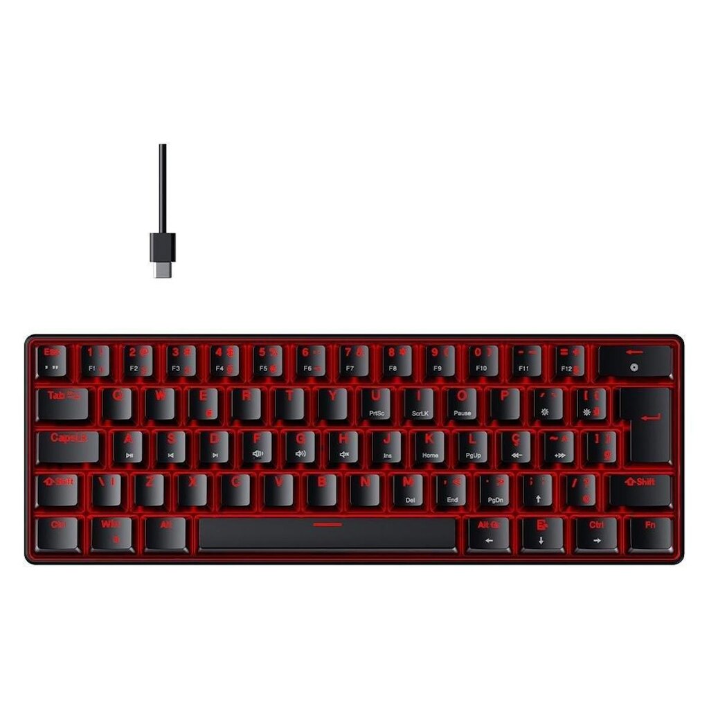Teclado Mecânico Gamer Hyrax Thunder HCK61, LED , USB-C, Switch Blue, 100% anti-ghosting, ABNT2