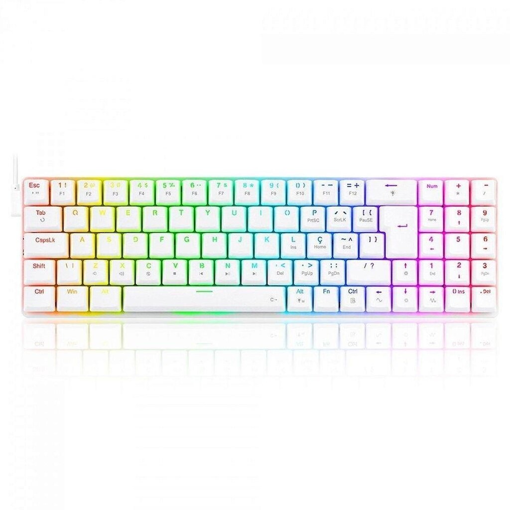 Teclado Mecânico Gamer Redragon Ashe Lunar White, RGB, Low-Profile, Switch Red, ABNT2, Branco - Bra