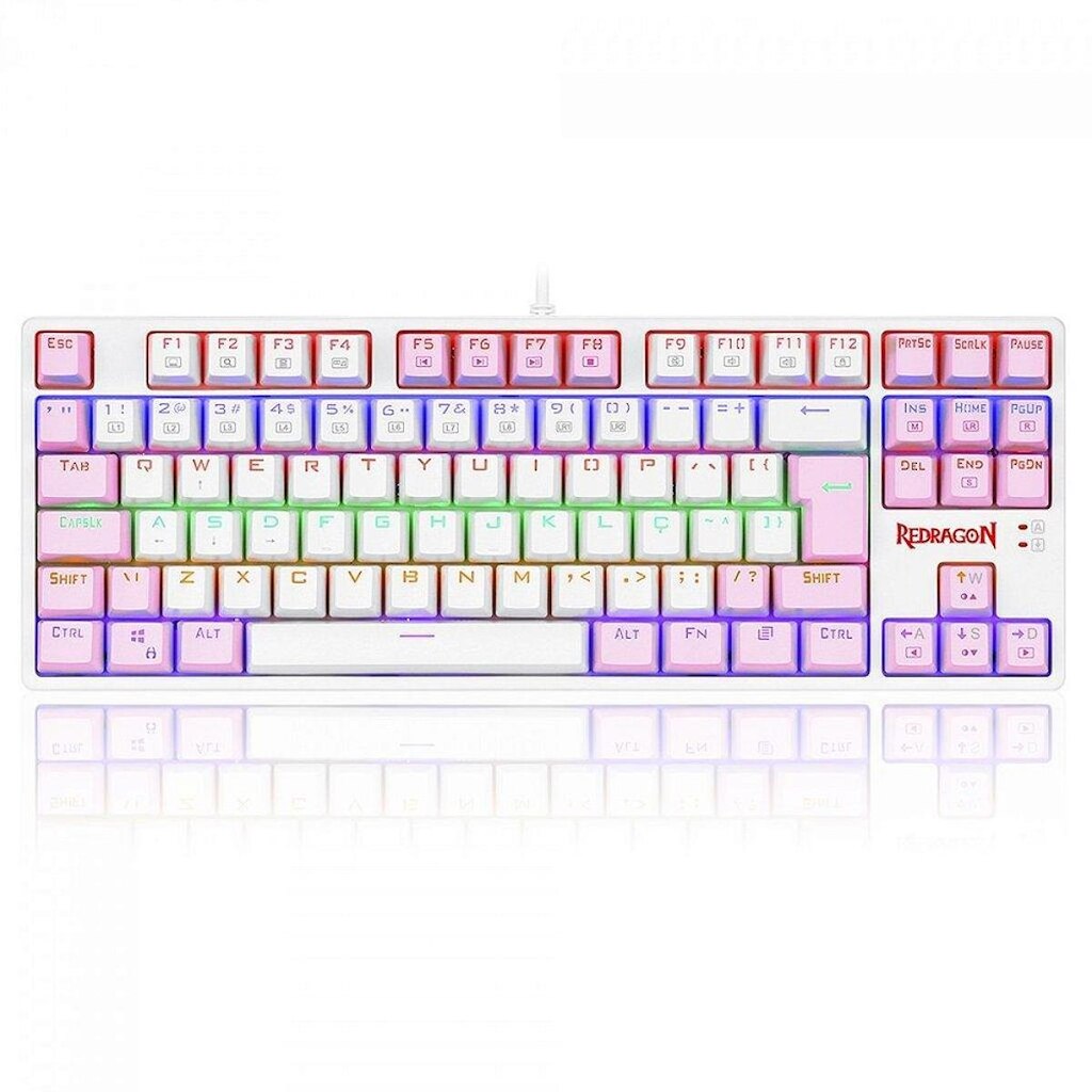Teclado Mecânico Gamer Redragon Daksa Rainbow, Switch Blue Removíveis, ABNT2, White/Pink - Branco