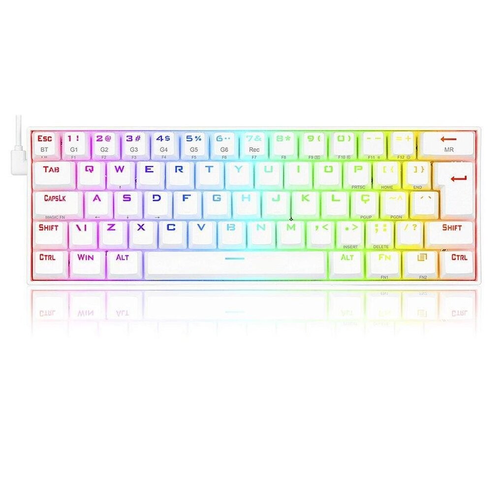 Teclado Mecânico Gamer Redragon Draconic Lunar, RGB, 60%, Switch Brown. ABNT, Bluetooth, White - Br