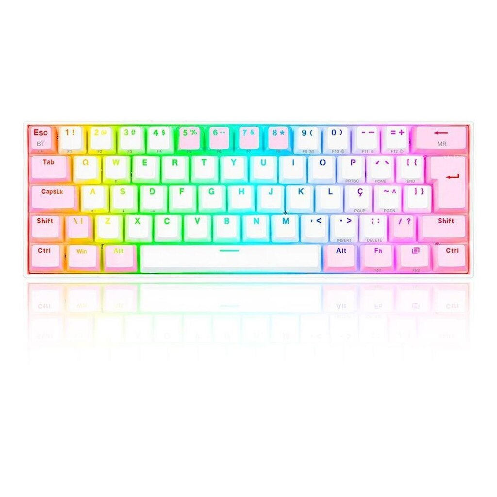 Teclado Mecânico Gamer Redragon Draconic Pro, RGB, Switch Brown, USB, Bluetooth, ABNT2, Branco e Ro