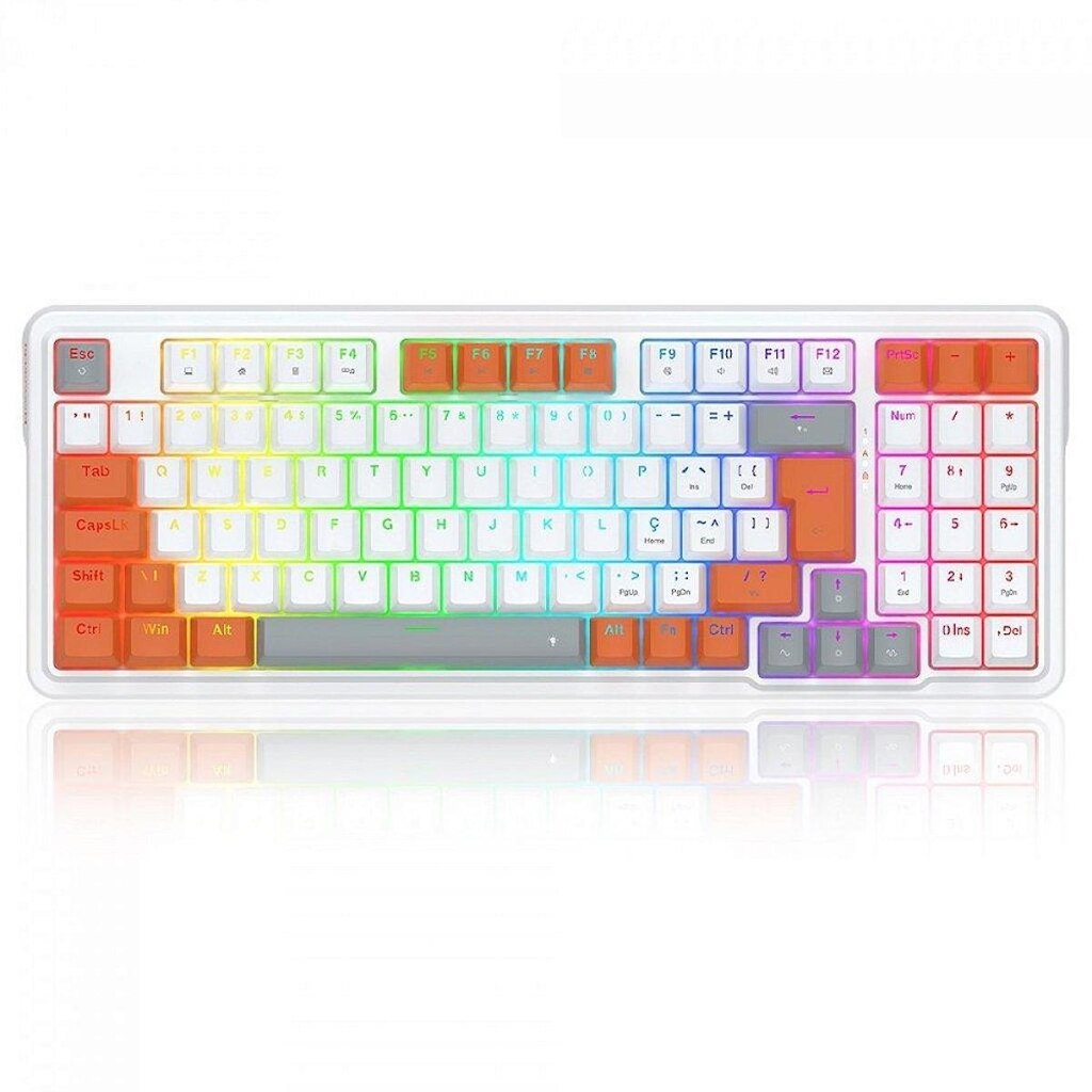 Teclado Mecânico Gamer Redragon Gloria, RGB, Switch Dust-Proof Red, ABNT2, Branco e Laranja - Branc