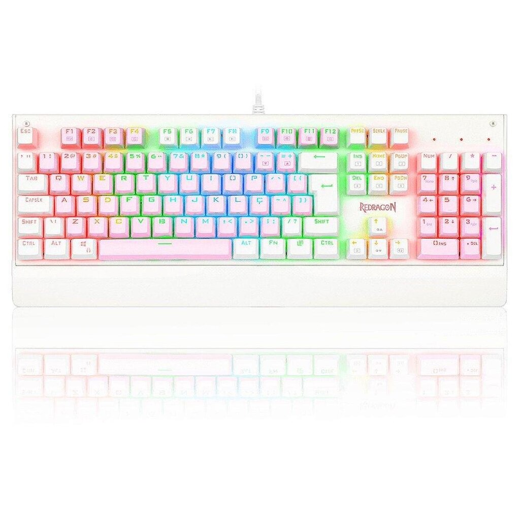 Teclado Mecânico Gamer Redragon Kala, RGB, Switch Outemu Blue, ABNT2, Rosa e Branco - Branco - Úni