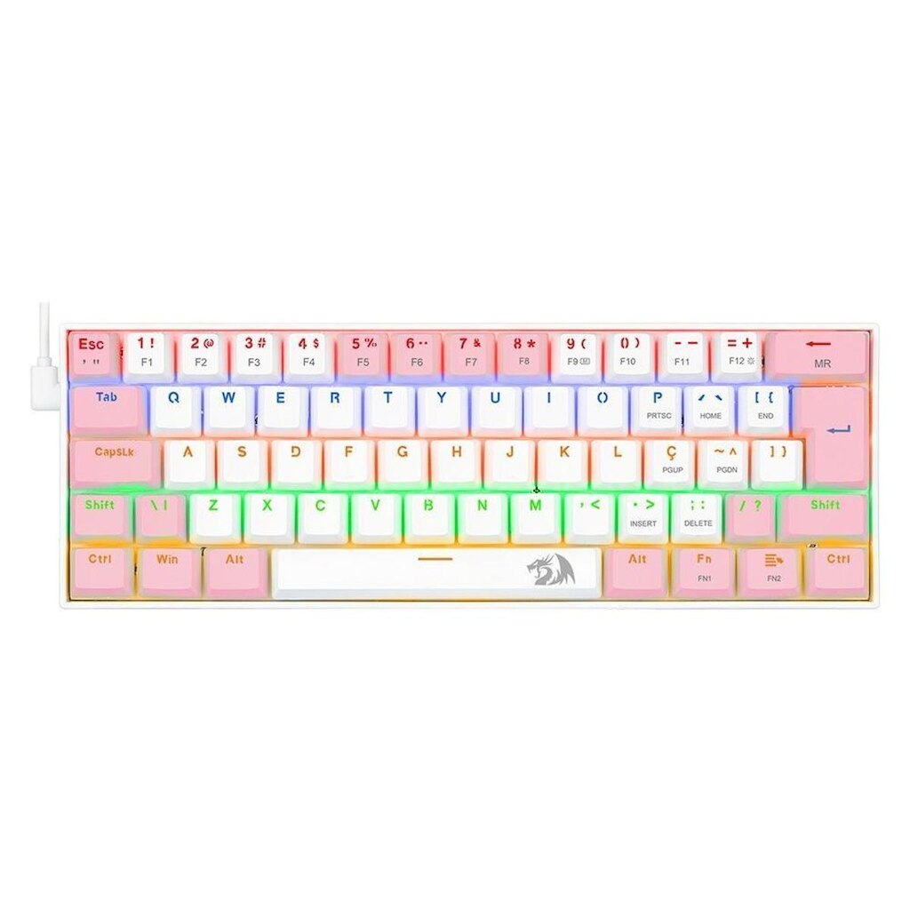 Teclado Mecânico Gamer Redragon Lakshmi, Rainbow, Switch Blue, ABNT2, Branco e Rosa - Rosa - Único